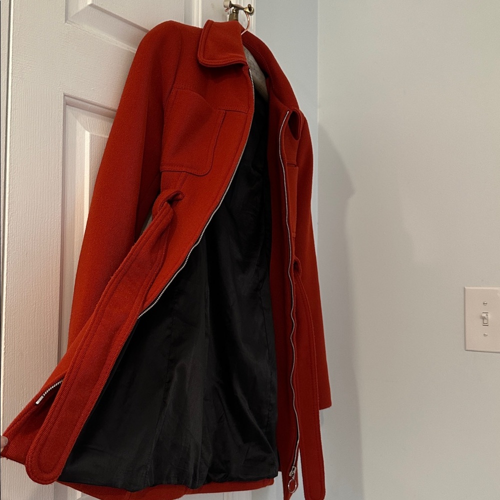 Zara Woman Elegant Burnt Orange Retro Long Sleeve Coat With Tie - Picture 10 of 17